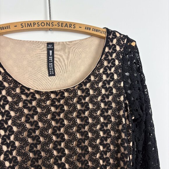 Design Lab Womens Long Sleeve Crochet Mini Dress Black Size XS - Picture 2 of 4